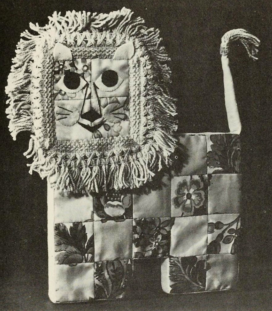 Vintage Sewing Pattern 12" Retro Patchwork Lion Pillow Soft Toy Doll Cushion PDF Instant Digital Download Funky Boho Mod Stuffed Toy