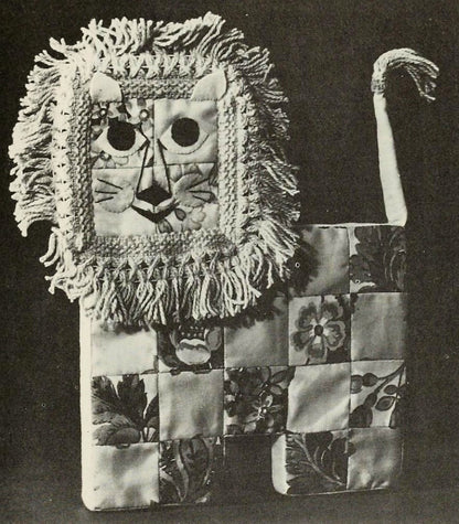 Vintage Sewing Pattern 12" Retro Patchwork Lion Pillow Soft Toy Doll Cushion PDF Instant Digital Download Funky Boho Mod Stuffed Toy