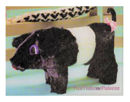 Vintage Sewing Pattern 18" Plush Pig Soft Sculpture Toy Doll Faux Fur Fabric PDF Instant Digital Download Sewn Realistic Piglet Farm Animal