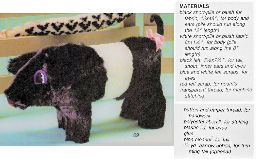 Vintage Sewing Pattern 18" Plush Pig Soft Sculpture Toy Doll Faux Fur Fabric PDF Instant Digital Download Sewn Realistic Piglet Farm Animal