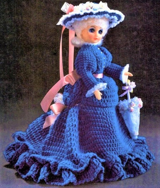 Vintage Crochet Pattern Annabelle Victorian Outfit For an 15 inch Doll PDF Instant Digital Download Elegant Dress Hat Bed Doll 10 Ply