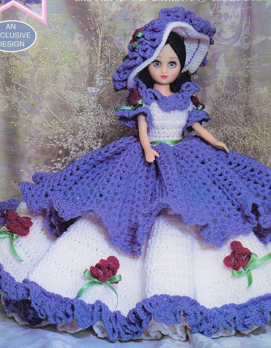 Vintage Crochet Pattern Camelia Outfit For an 15 inch Doll PDF Instant Digital Download Floral Dress Hat Bloomers Fashion Bed Doll 10 Ply
