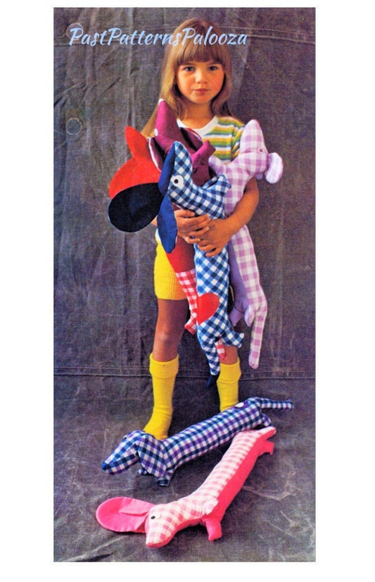 Vintage Sewing Pattern 24" Gingham Fabric Dachshund Dog Soft Toys PDF Instant Digital Download Stuffed Wiener Sausage Dogs