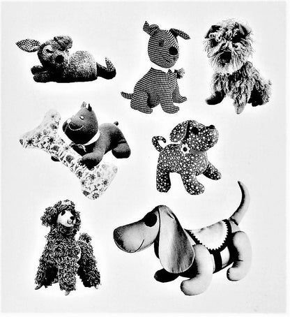 Vintage Sewing Patterns Retro Mod Fabric Puppy Dogs Soft Sculpture Toys PDF Instant Digital Download 70s Stuffed Plushies Doggies 7 Designs