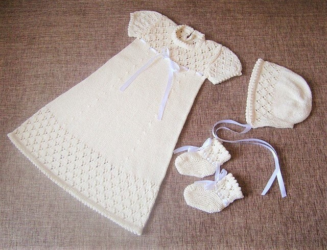 Vintage Knitting Pattern Baby Rosebud Layette Set Matinee Jacket Dress Bonnet Booties Mittens Shawl PDF Instant Download Newborn to 6m 4 Ply