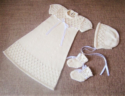 Vintage Knitting Pattern Baby Rosebud Layette Set Matinee Jacket Dress Bonnet Booties Mittens Shawl PDF Instant Download Newborn to 6m 4 Ply