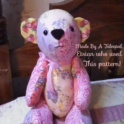 Vintage Sewing Pattern 15" Patchwork Fabric Memory Bear Jointed Traditional Teddy PDF Instant Digital Download Soft Stuffed Toy