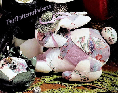 Vintage Sewing Pattern Patchwork Fabric Memory Bunny Rabbit with Cabbage Pin Cushion PDF Instant Digital Download Soft Stuffed Toy