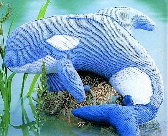 Vintage Knitting Pattern Large Blue Dolphin Orca Whale Stuffed Soft Toy PDF Instant Digital Download Knitted Plush Marine Animal 8 Ply