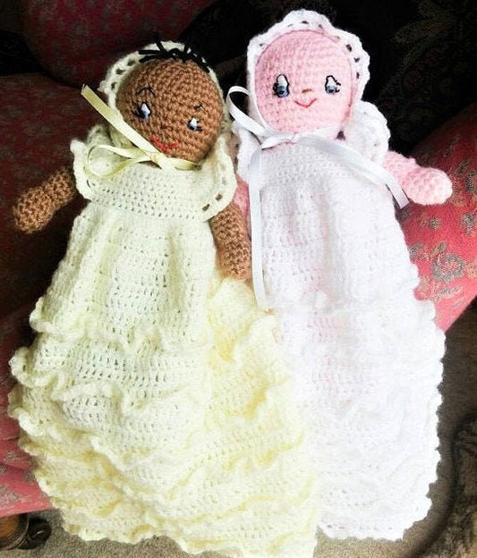 Vintage Crochet Pattern 10" Baby Doll Newborn Amigurumi Christening Dress PDF Instant Download Heirloom Dolly Soft Plush Toy 10 Ply