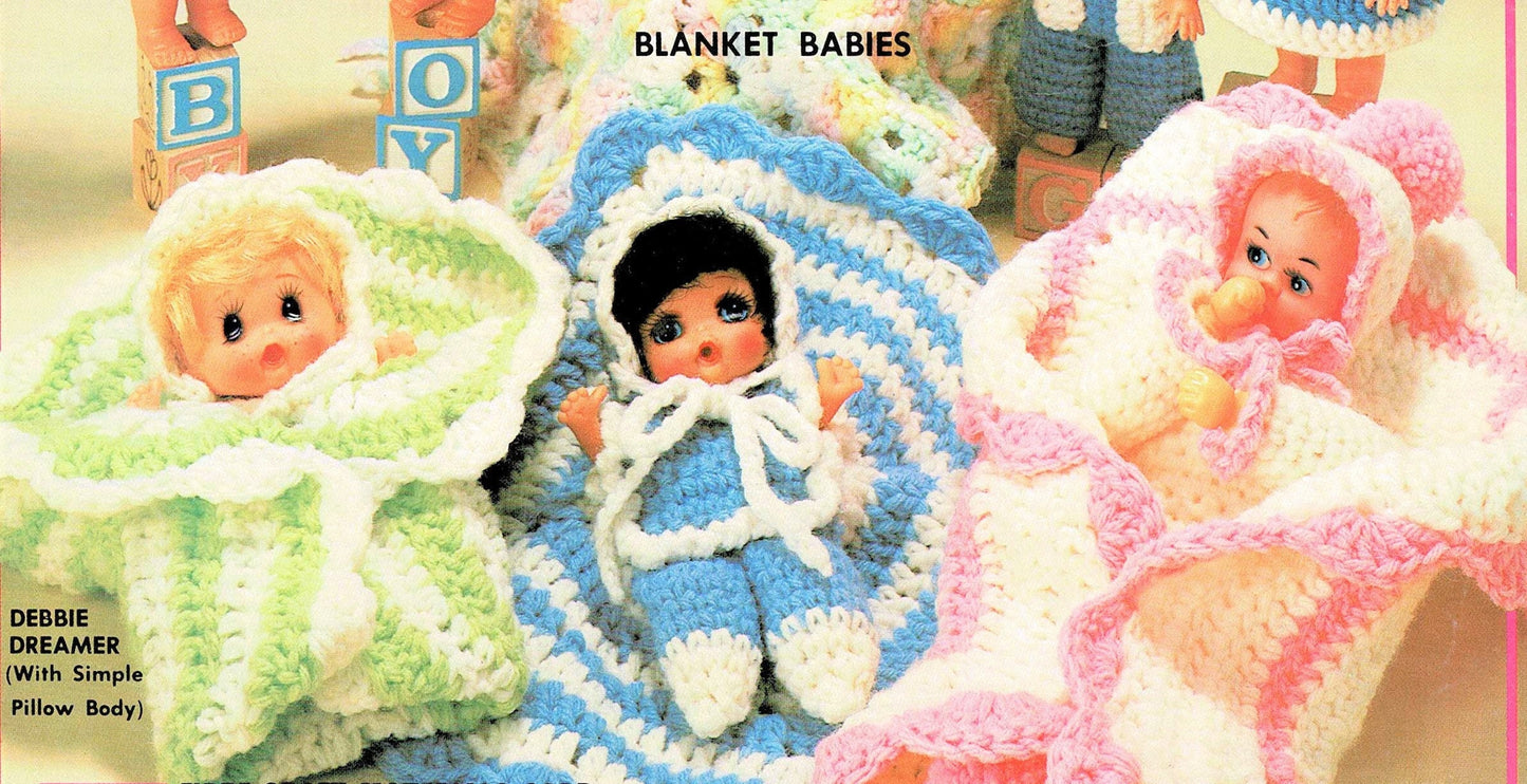 Vintage Crochet Patterns 10" Baby in a Blanket Dolls and Clothes for 7" Dolls PDF Instant Digital Download Retro Blanket Baby Dolls