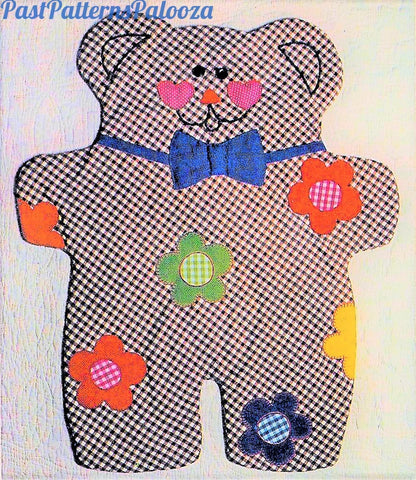 Vintage Sewing Pattern Gingham Teddy Bear Shaped Baby Quilt or Wall Hanging PDF Instant Digital Download Applique Flowers Bear Blanket
