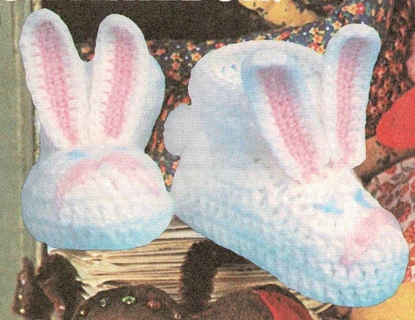 PDF Vintage Crochet Pattern Baby Bunny Booties PDF Instant Download Cute Crocheted Infant Easter Bunny Rabbit Bootees 4"