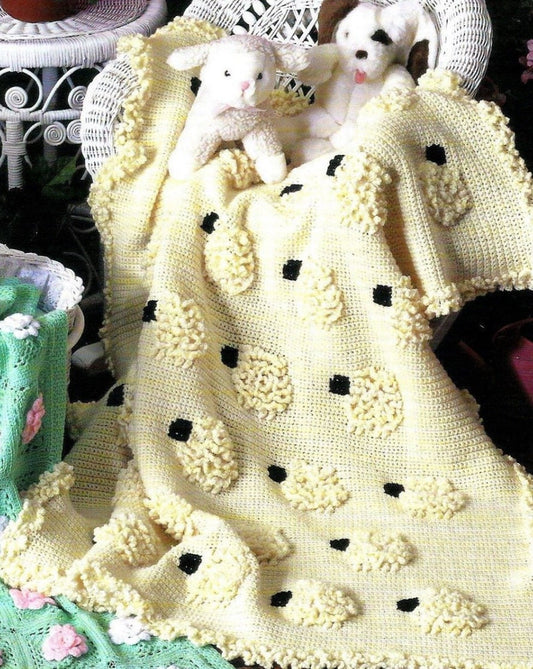 Vintage Crochet Pattern Baa Baa Lamb Blanket Afghan PDF Instant Digital Download Baby Afghan Loopy Lambs Sheep 38x44