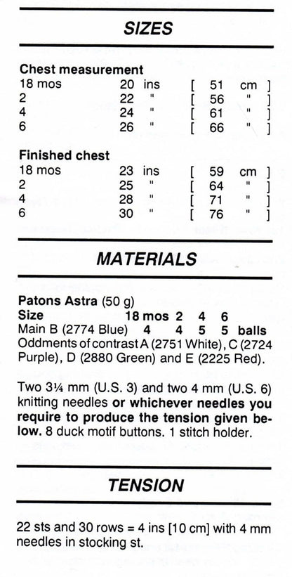 Vintage Knitting Pattern Baby Toddlers Duck Motif Cardigan Sweater PDF Instant Digital Download Animal Jumper 18m - 6 yrs DK 8 Ply