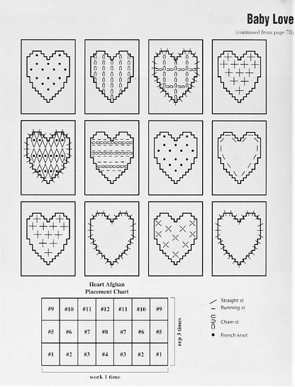 Vintage Knitting Pattern Knit Country Hearts Patchwork Sampler Baby Blanket Afghan PDF Instant Digital Download Nursery Crib Cover Lapghan