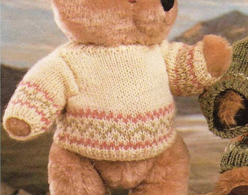 Vintage Knitting Pattern Teddy Bear Sweater Knit Fair Isle Jumpers Clothes For 14 16 18 21 Inch Toy Bears PDF Instant Digital Download DK