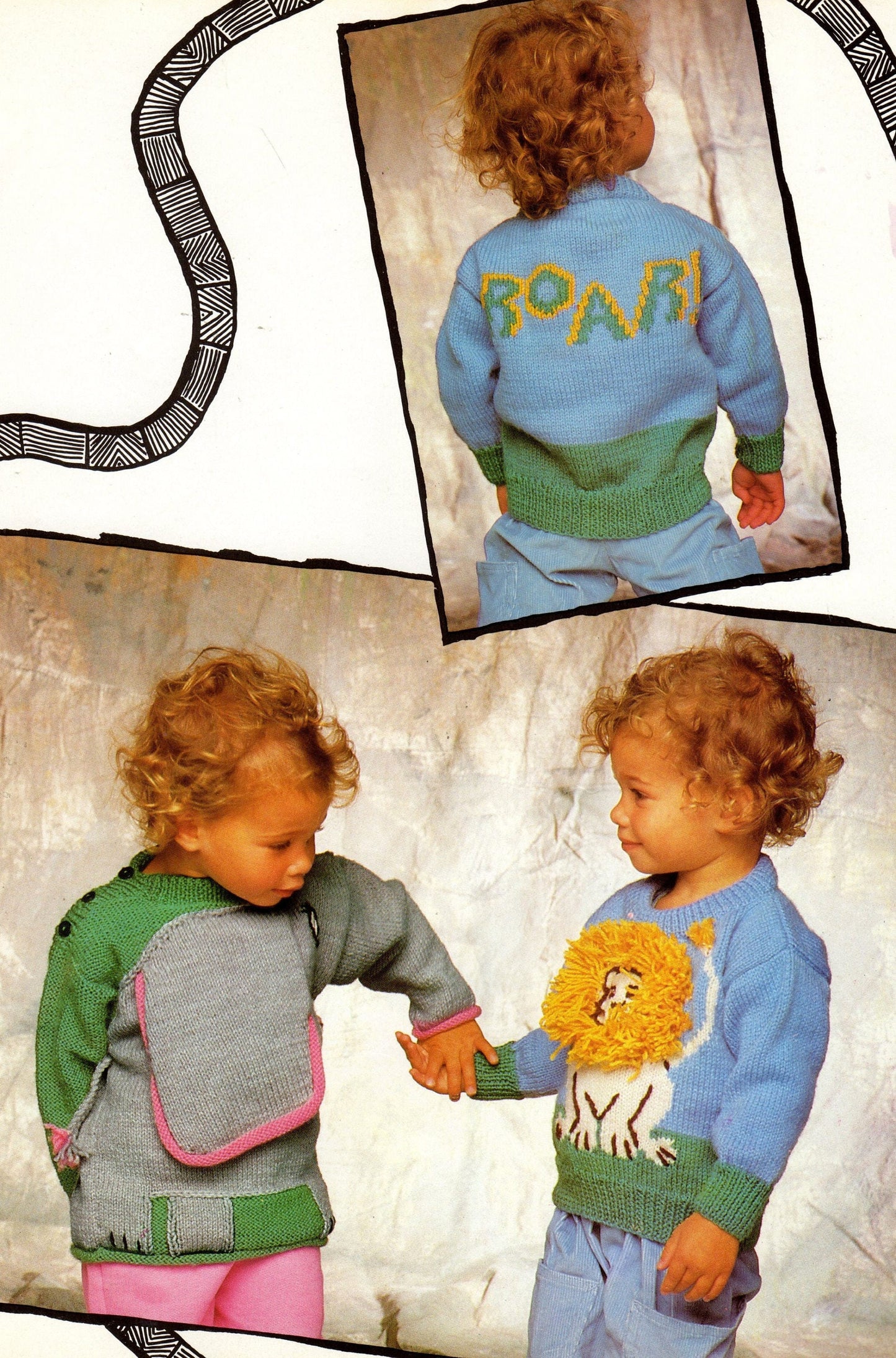 Vintage Kids Knit Safari Animal Sweaters Knitting Patterns Book PDF Instant Digital Download Zoo Pullovers Zebra Lion Giraffe Monkey 10 Ply