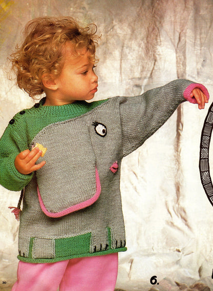 Vintage Kids Knit Safari Animal Sweaters Knitting Patterns Book PDF Instant Digital Download Zoo Pullovers Zebra Lion Giraffe Monkey 10 Ply
