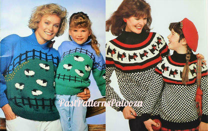 Vintage Knitting Pattern Childs Kids Knit Animal Sweaters PDF Instant Digital Download Dinosaur Sheep Cat Face Scottie Dog Jumper 10 Ply