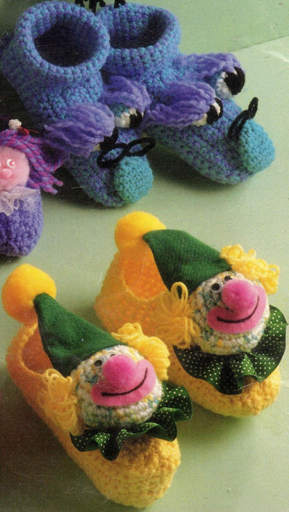 Vintage Crochet Patten Childs Kids Bunny and More Slippers Fuzzy Animals Monster Clown Designs PDF Instant Digital Download 10 Ply