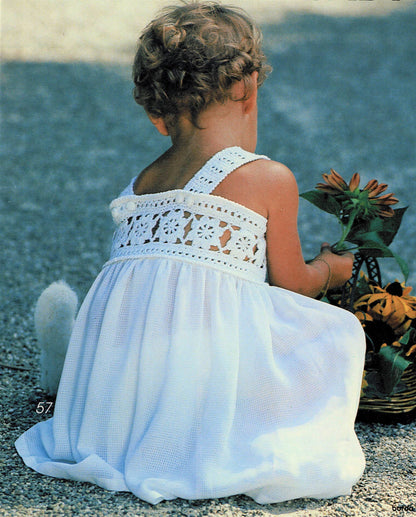 Vintage Crochet Pattern Toddler Girl Flower Blossom Top Yoke Sun Dress PDF Instant Digital Download Sewn Skirt 24m 2T 2 Years 4 Ply