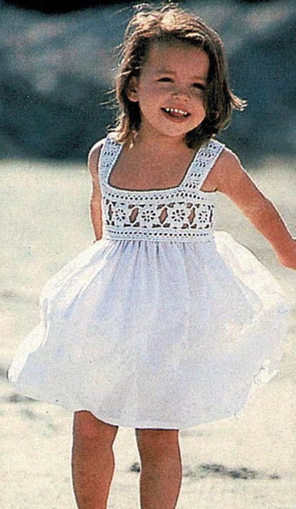Vintage Crochet Pattern Toddler Girl Flower Blossom Top Yoke Sun Dress PDF Instant Digital Download Sewn Skirt 24m 2T 2 Years 4 Ply