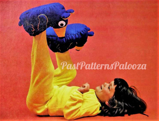 Vintage Sewing Pattern Childs Animal Slippers Puffy Quilted Foot Cozies PDF Instant Digital Download Sewn Plush Foot Covers Kids to Adults