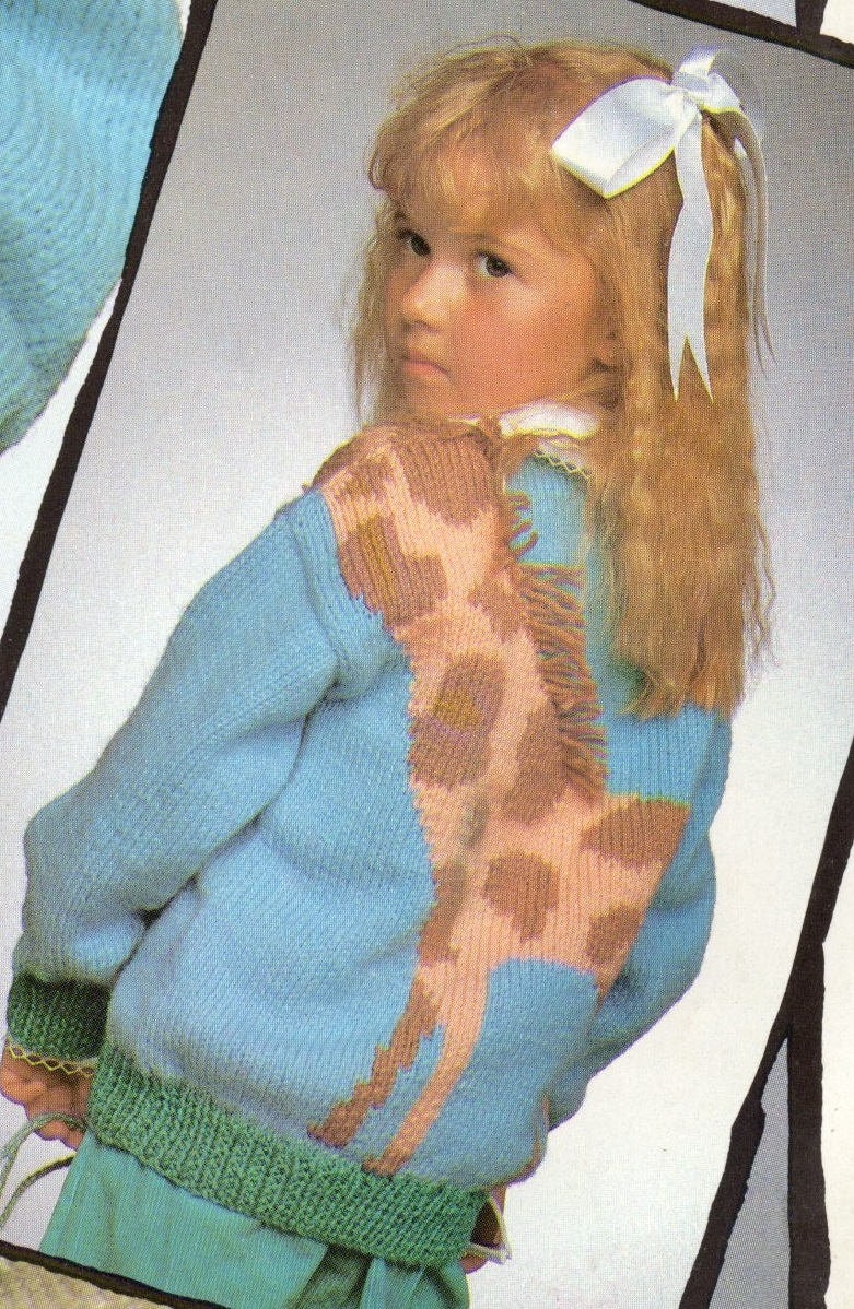 Vintage Knitting Pattern Kids Childs Knit Giraffe Pullover Sweater Jumper PDF Instant Digital Download Zoo Safari Animal 4-8 Years 10 Ply