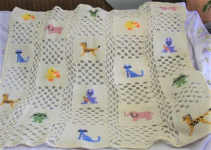 Vintage Crochet Pattern Toyfair Baby Childs Animal Squares Afghan Blanket PDF Instant Digital Download Crib Coverlet Nursery Lapghan 3 Ply