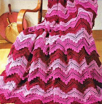 Vintage Crochet Pattern Ripple Afghan Pattern PDF Instant Digital Download Chevron Zig Zag Lace Blanket 63x72 5 Ply