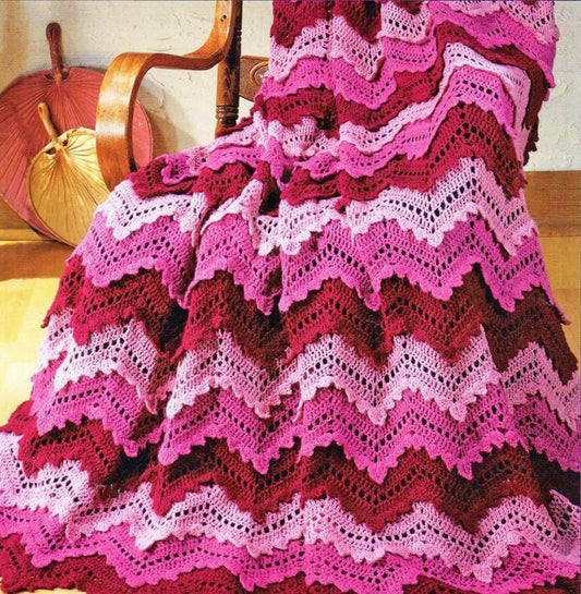 Vintage Crochet Pattern Ripple Afghan Pattern PDF Instant Digital Download Chevron Zig Zag Lace Blanket 63x72 5 Ply