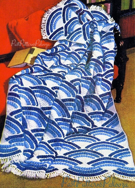 Vintage Crochet Pattern Popcorn Stitch Fans Afghan PDF Instant Digital Download  Blanket 44x54 10 Ply