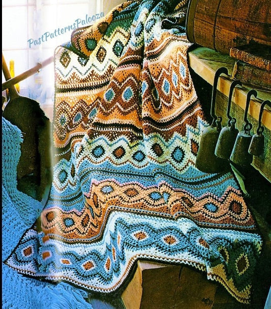 Vintage Crochet Navajo Afghan Pattern PDF Instant Digital Download Southwestern Aztec Mosaic Diamonds Design 45x64 10 Ply