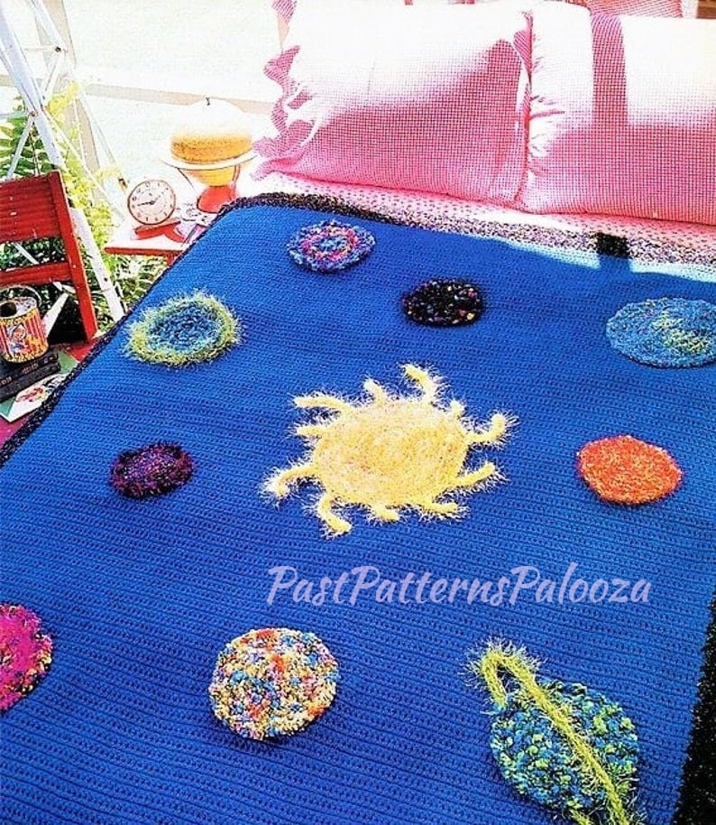 Vintage Crochet Pattern Sci Fi Solar System Planets Afghan PDF Instant Digital Download Galaxy Outer Space Throw Blanket 48x58 10 Ply