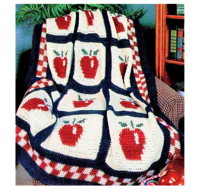 Vintage Crochet Pattern Country Apple Afghan PDF Instant Digital Download Fruit Apples Motif Blanket Throw 52x62 10 Ply