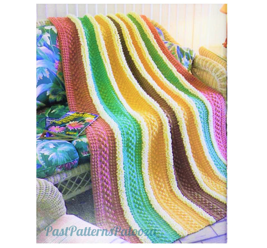 Vintage Crochet Pattern Clusters & Ruffle Rows Afghan PDF Instant Digital Download Striped Textured Blanket 55x72 10 Ply