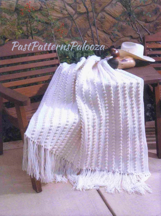 Vintage Crochet Pattern Fisherman Shells Aran Afghan Blanket with Fringe PDF Instant Digital Download 10 Ply