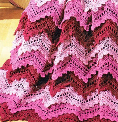 Vintage Crochet Pattern Ripple Afghan Pattern PDF Instant Digital Download Chevron Zig Zag Lace Blanket 63x72 5 Ply