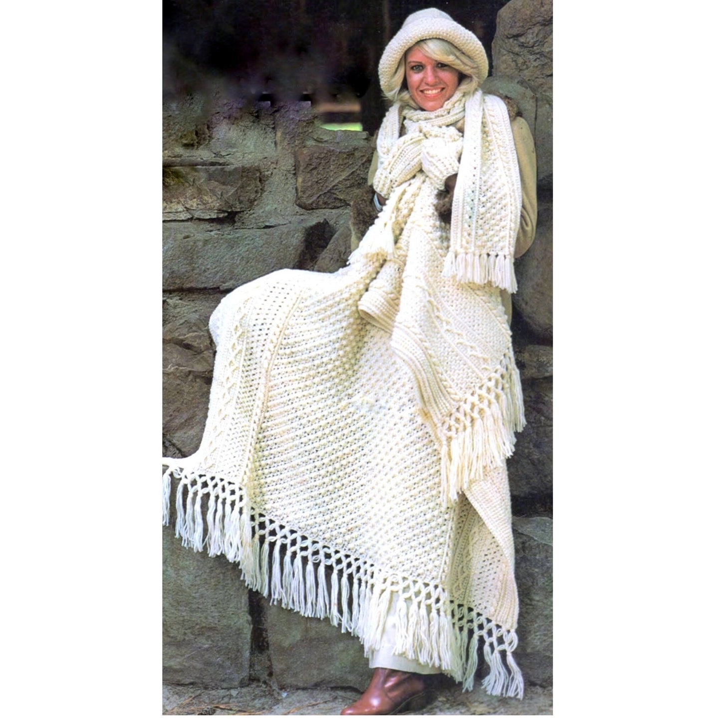 Vintage Crochet Patterns Aran Fisherman Afghan & Womens Accessories Hat Mittens Scarf Throw Pillow Set PDF Instant Digital Download 8 10 Ply