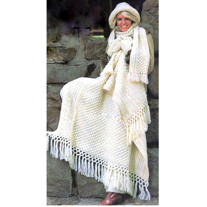 Vintage Crochet Patterns Aran Fisherman Afghan & Womens Accessories Hat Mittens Scarf Throw Pillow Set PDF Instant Digital Download 8 10 Ply