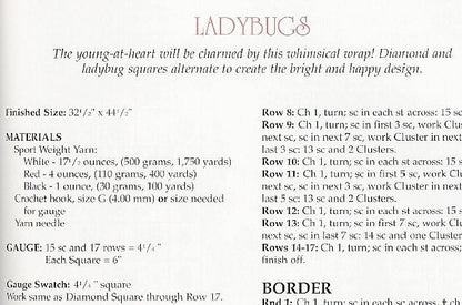 Vintage Crochet Pattern Ladybugs and Diamonds Afghan PDF Instant Digital Download Ladybug Square Motif Throw Blanket 32x44 5 Ply