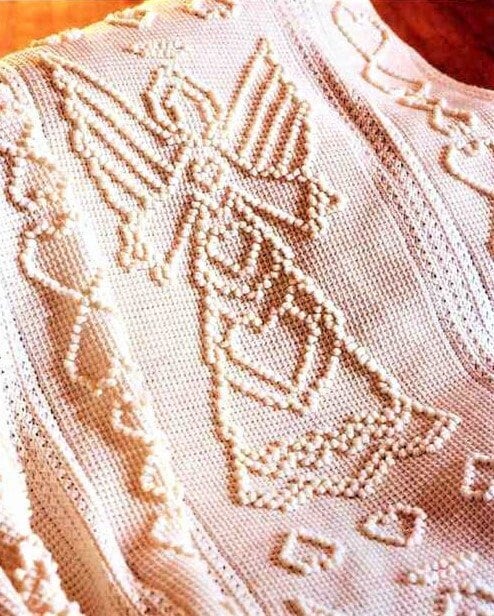 Vintage Crochet Pattern Heavenly Angels Hearts Paneled Afghan PDF Instant Digital Download Puffy Bobble Picots & Tunisian Stitch 10 Ply