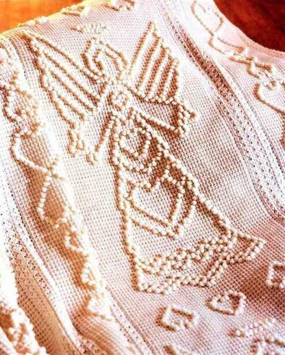 Vintage Crochet Pattern Heavenly Angels Hearts Paneled Afghan PDF Instant Digital Download Puffy Bobble Picots & Tunisian Stitch 10 Ply