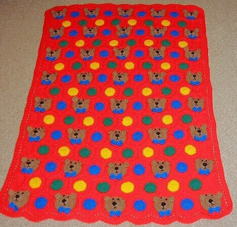 Vintage Crochet Pattern Teddy Bear Faces Motifs Afghan PDF Instant Digital Download Bears & Dots Throw Blanket 43x60 10 Ply