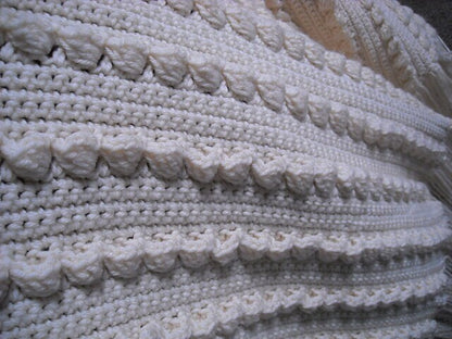 Vintage Crochet Pattern Fisherman Shells Aran Afghan Blanket with Fringe PDF Instant Digital Download 10 Ply