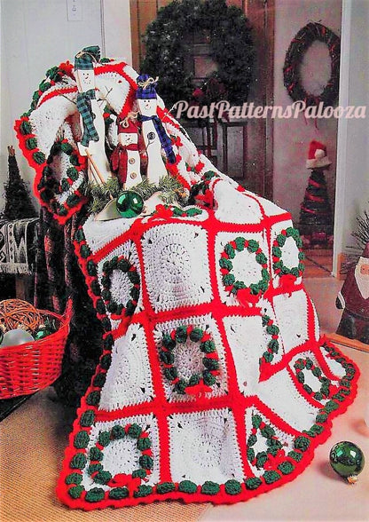 Vintage Crochet Pattern Christmas Wreath Granny Squares Afghan PDF Instant Digital Download Holiday Throw Blanket 4 Ply