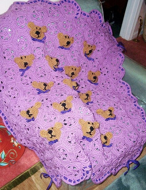 Vintage Crochet Pattern Teddy Bear Faces Motifs Afghan PDF Instant Digital Download Bears & Dots Throw Blanket 43x60 10 Ply