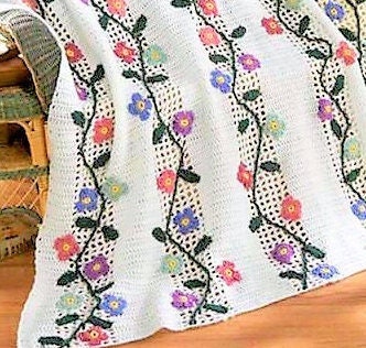 Vintage Crochet Pattern Climbing Flower Vines Afghan PDF Instant Digital Download Floral Garden Fence Blanket 4 Ply