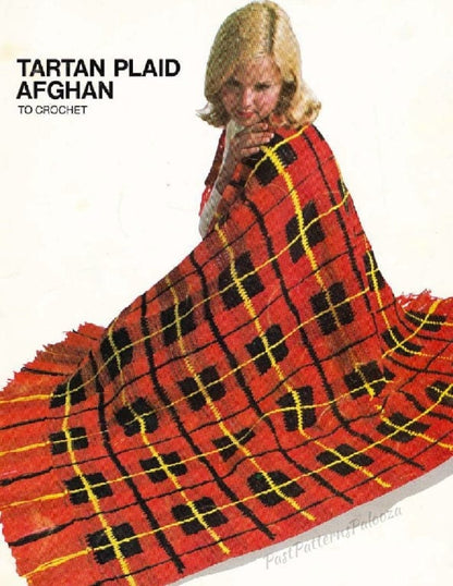 Vintage Crochet Pattern Tartan Plaid Blanket Afghan PDF Instant Digital Download Fringed Throw 48x64 10 Ply